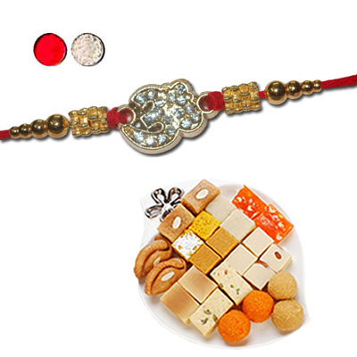 "Designer Fancy Rakhi - FR- 8380 A (Single Rakhi), 500gms of Assorted Sweets - Click here to View more details about this Product
